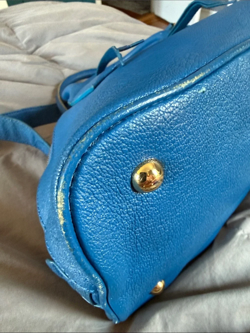Miu Miu Royal Blue Leather Dome Satchel with Gold Hardware